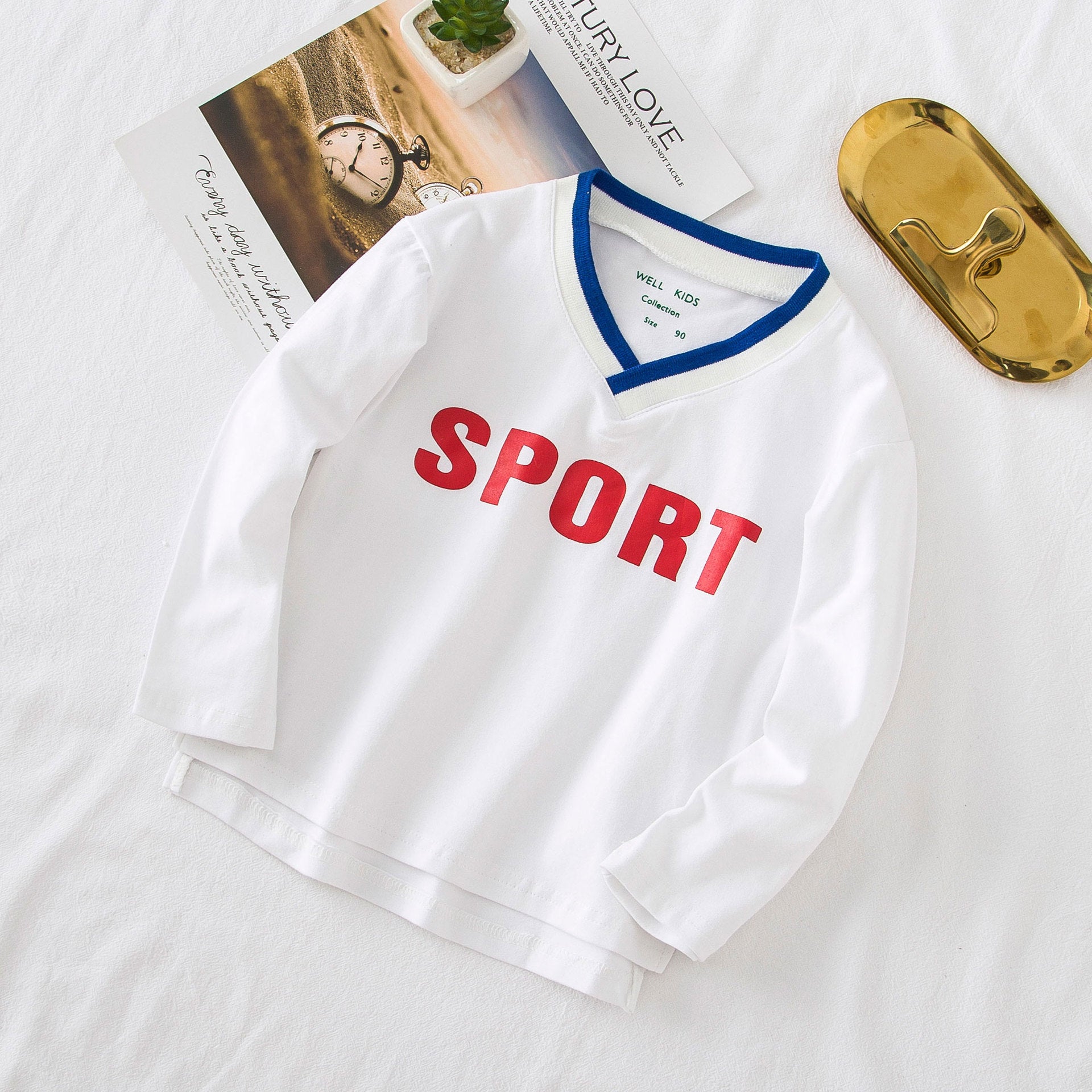 [513562] - Atasan Kaos Kerah V Lengan Panjang Anak Laki-laki - Motif Casual Sports