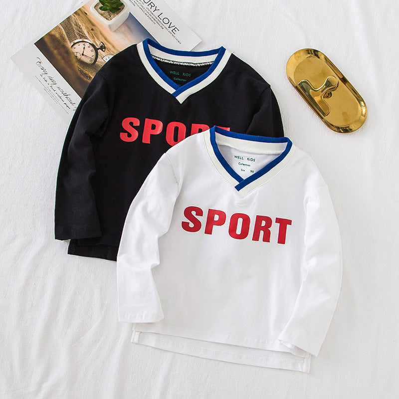 [513562] - Atasan Kaos Kerah V Lengan Panjang Anak Laki-laki - Motif Casual Sports