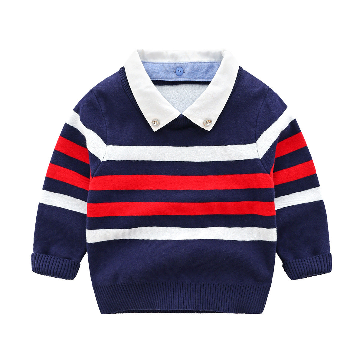 [513563] - Atasan Sweater Kerah Lengan Panjang Anak Cowok Cewek - Motif Striped Strip