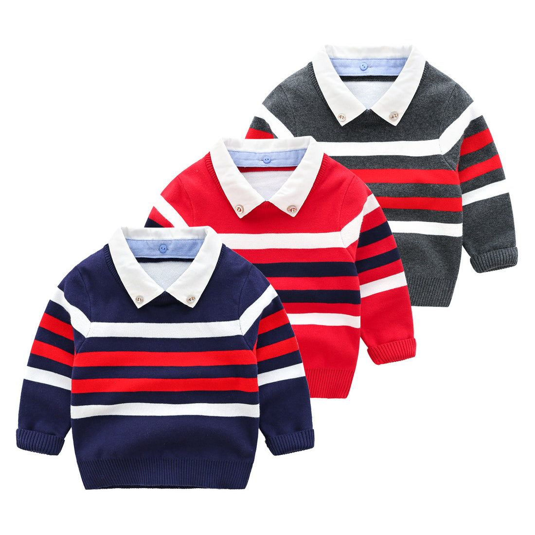 [513563] - Atasan Sweater Kerah Lengan Panjang Anak Cowok Cewek - Motif Striped Strip