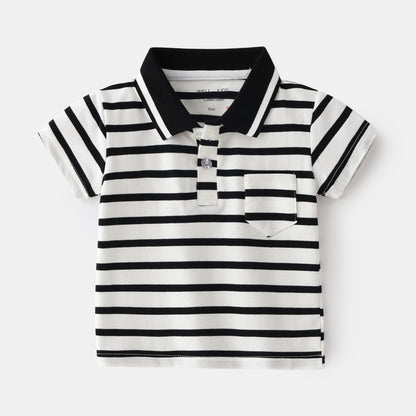 [513564] - Atasan Kaos Polo Kerah Lengan Pendek Anak Laki-laki - Motif Plain Striped