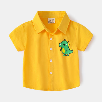 [513566] - Atasan Kemeja Lengan Pendek Anak Laki-laki - Motif Chibi Dino