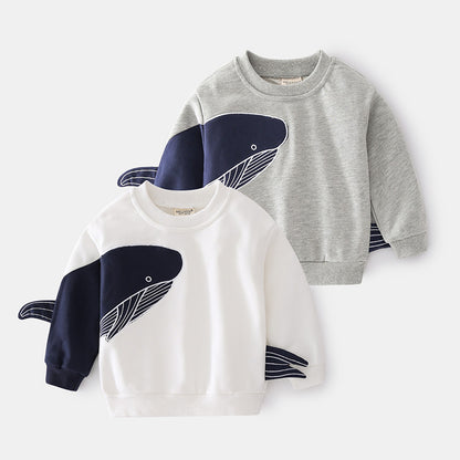 [513582] - 3D Atasan Sweater Paus Lengan Panjang Anak Laki-laki - Motif Side Whale