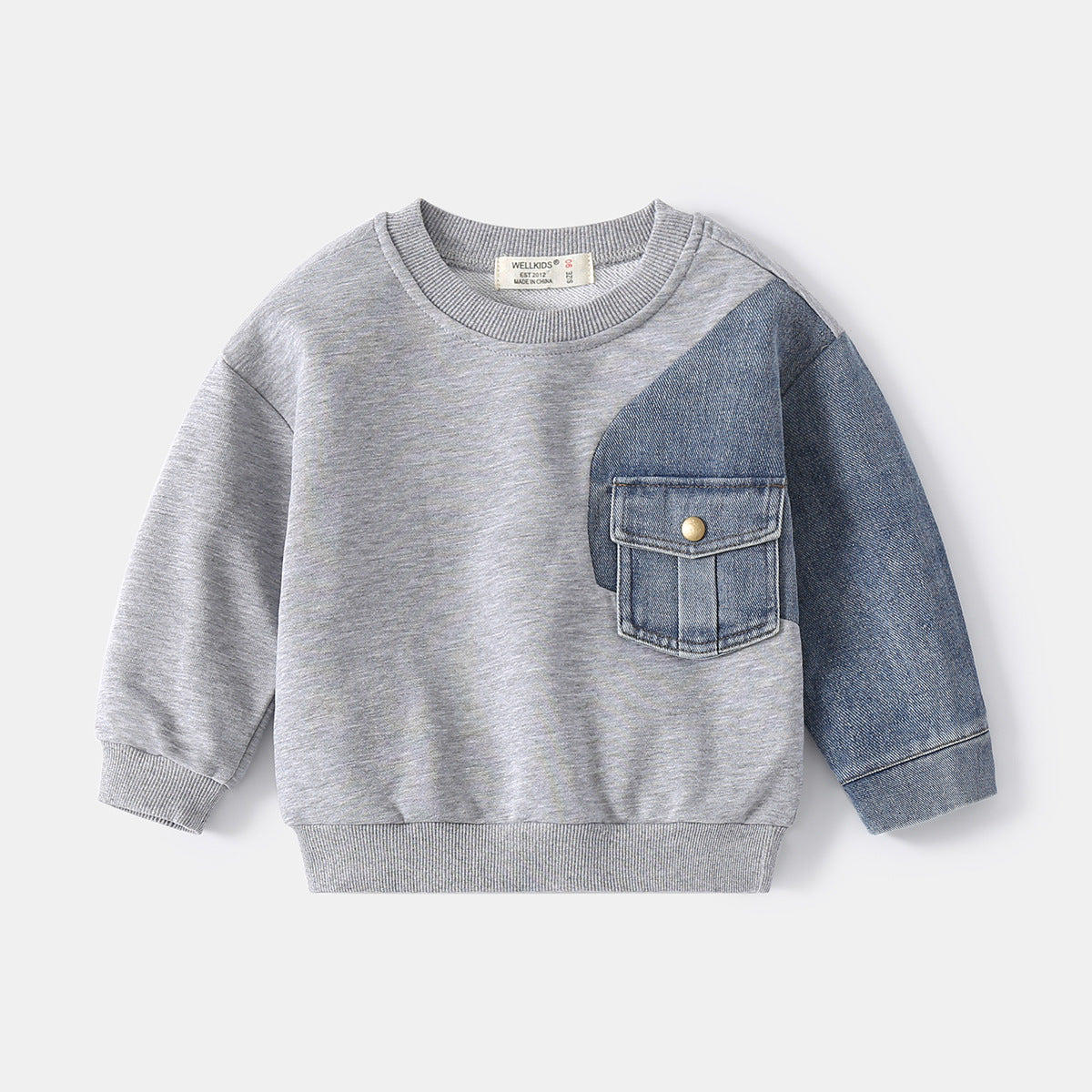 [513583] - Sweater Crewneck Gradasi Warna Lengan Panjang Anak Cowok - Motif Little Pocket