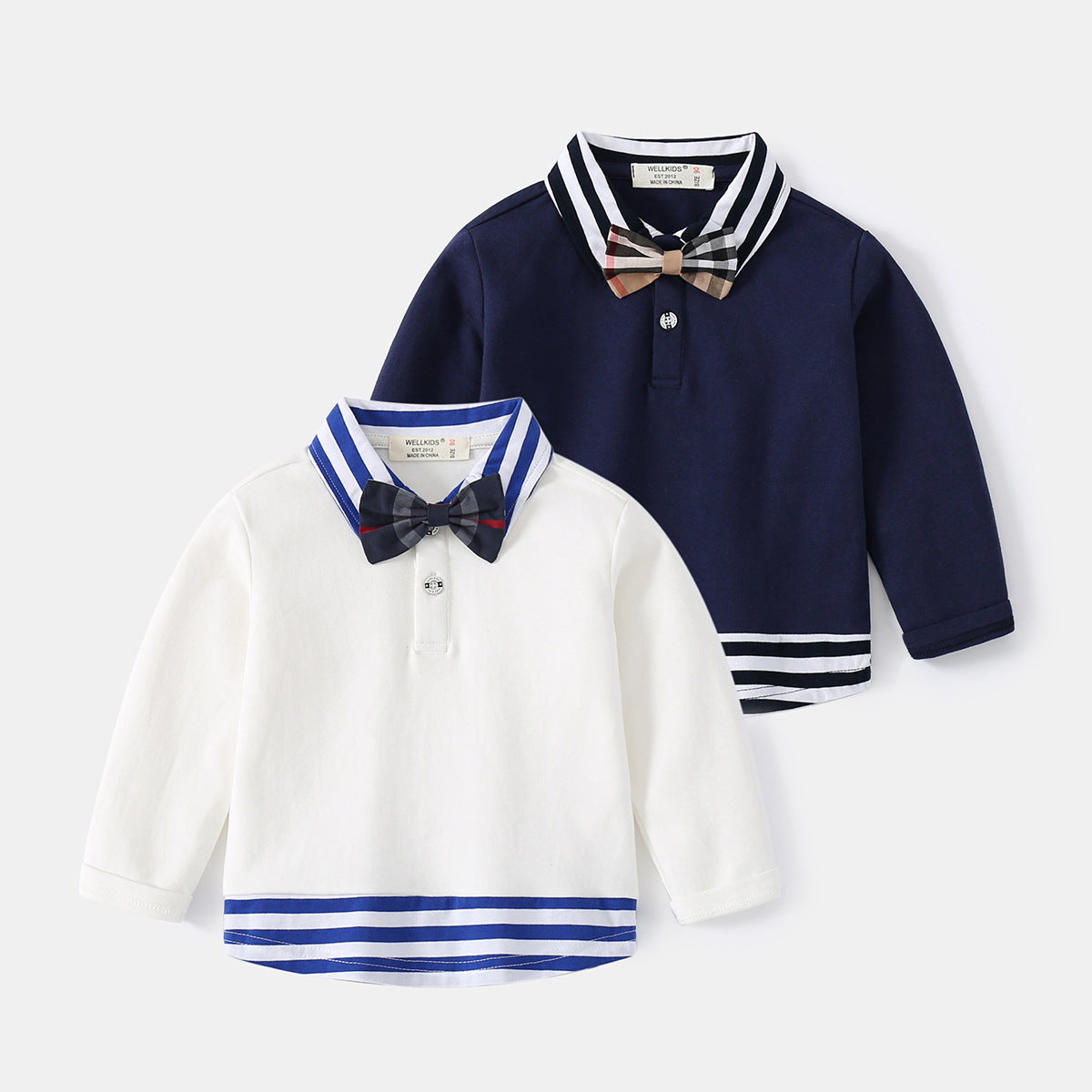 [513587] - Atasan Kaos Polo Kerah Dasi Kupu Lengan Panjang Anak Laki-laki - Motif Tidy Ribbon