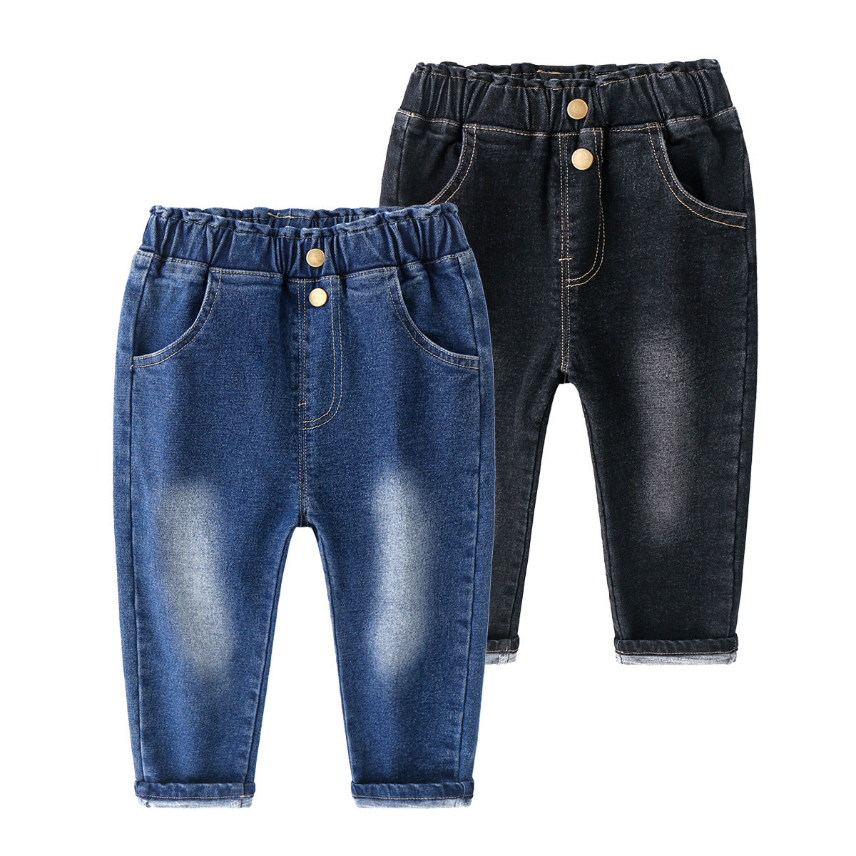 [513597] - Bawahan Celana Panjang Jeans Gradasi Anak Laki-Laki - Motif Efek Washed Two Buttons