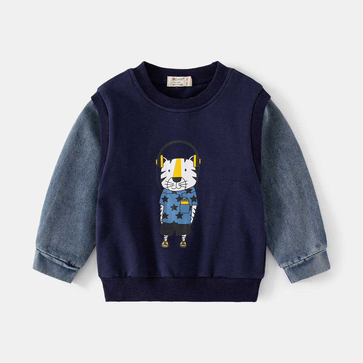 [513631] - Atasan Sweater Crewneck Lengan Panjang Anak Laki-Laki - Motif Chill Tiger
