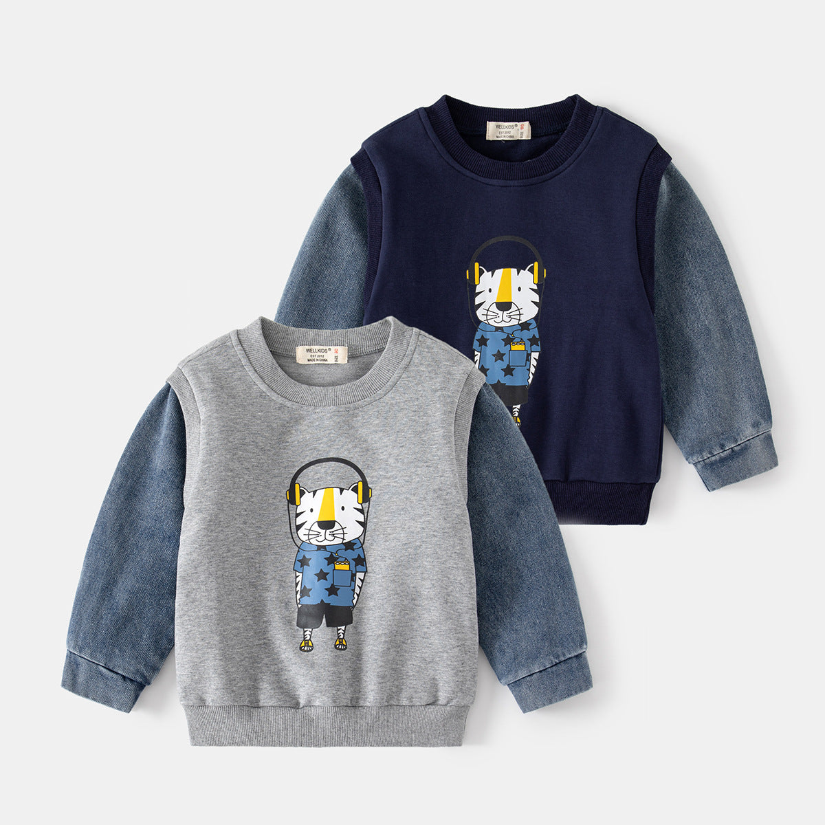 [513631] - Atasan Sweater Crewneck Lengan Panjang Anak Laki-Laki - Motif Chill Tiger