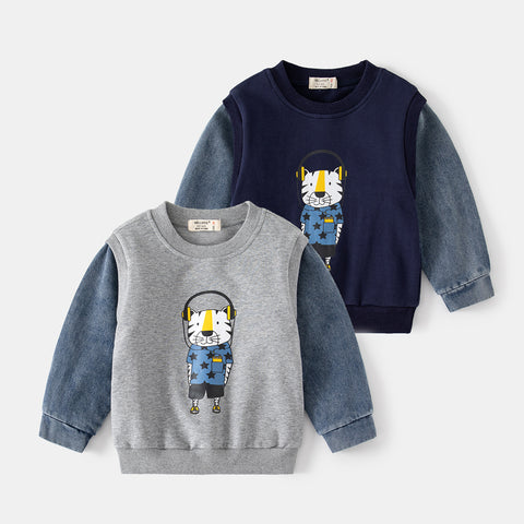 [513631] - Atasan Sweater Crewneck Lengan Panjang Anak Laki-Laki - Motif Chill Tiger