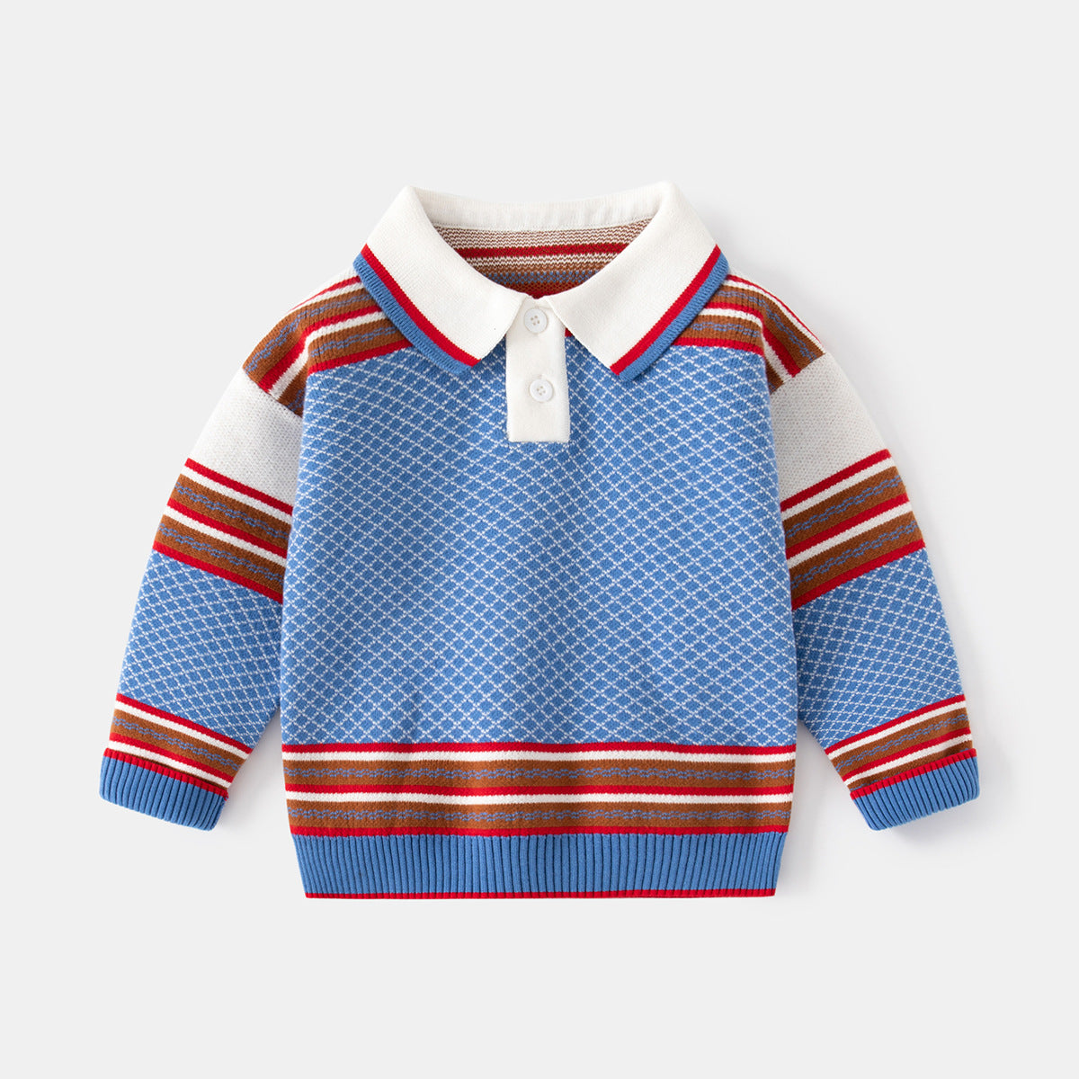 [513636] - Atasan Sweater Rajut Kerah Polo Import Anak Laki-Laki - Motif Striped Scales