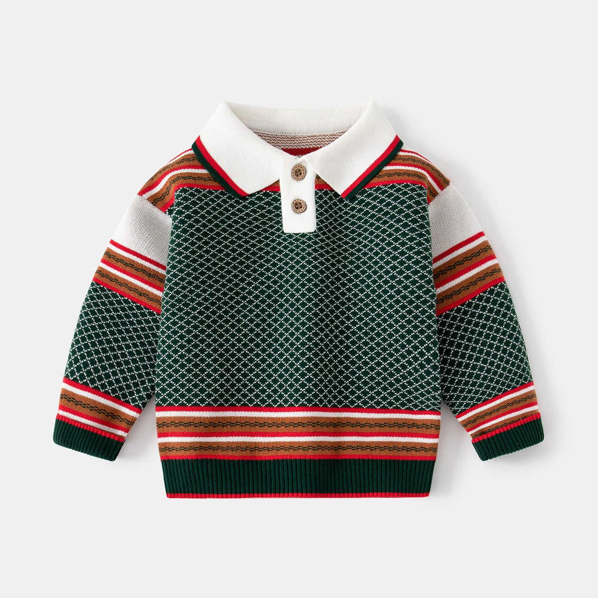 [513636] - Atasan Sweater Rajut Kerah Polo Import Anak Laki-Laki - Motif Striped Scales
