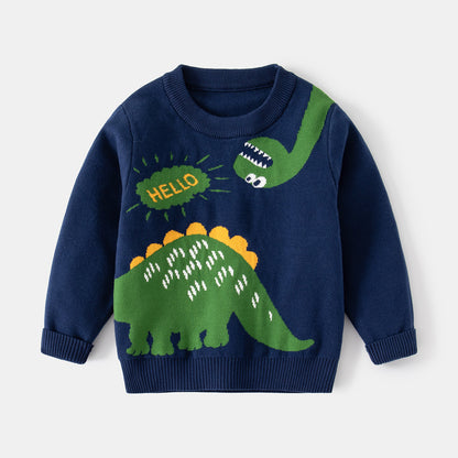 [513637] - Atasan Sweater Crewneck Lengan Panjang Import Anak Laki-Laki - Motif Hello Dino