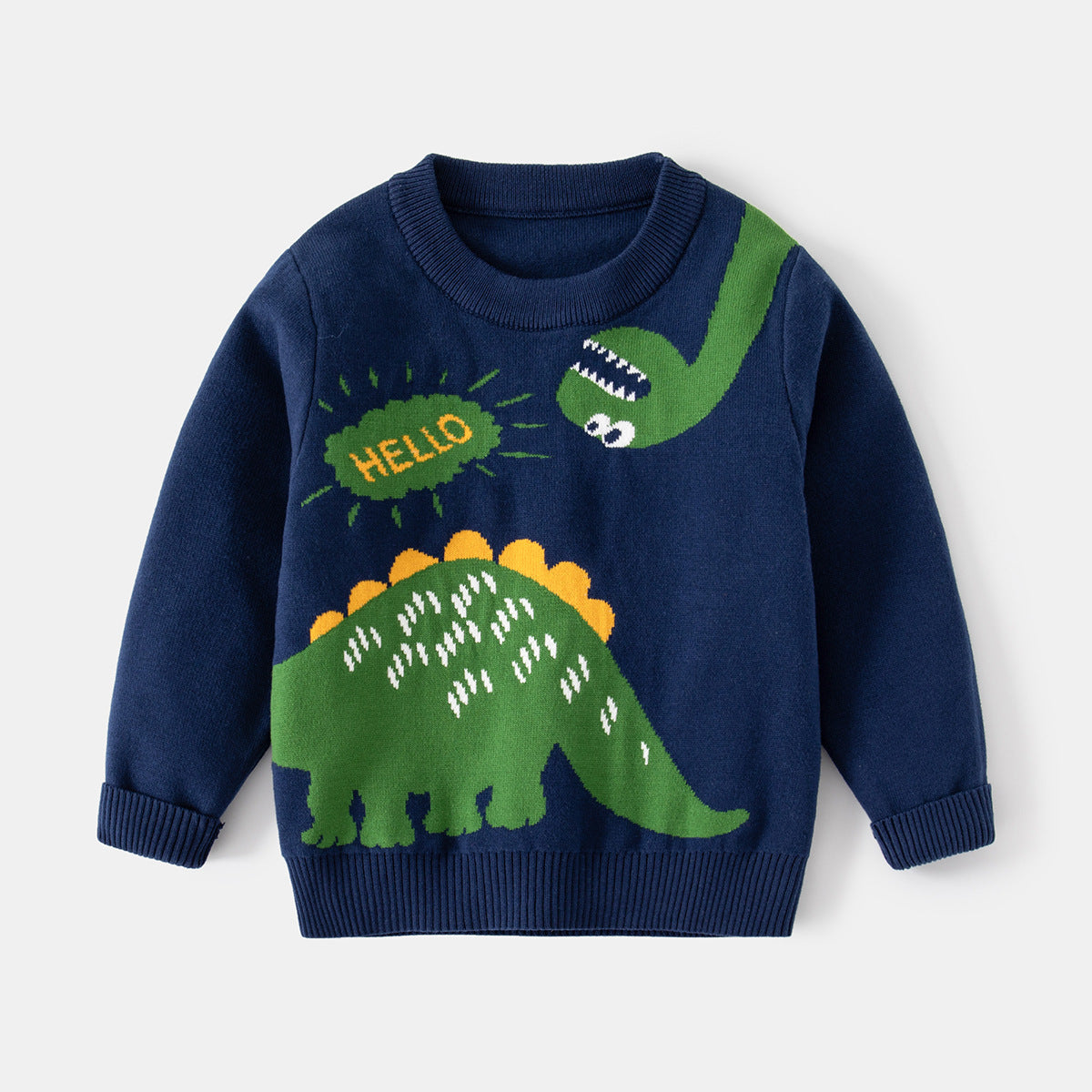 [513637] - Atasan Sweater Crewneck Lengan Panjang Anak Laki-Laki - Motif Hello Dino