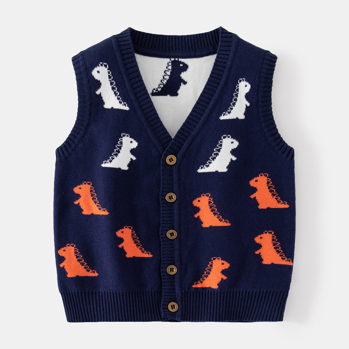 [513646] - Atasan Cardigan Rompi Vest Rajut Kancing Anak Laki-Laki - Motif Dino T-Rex