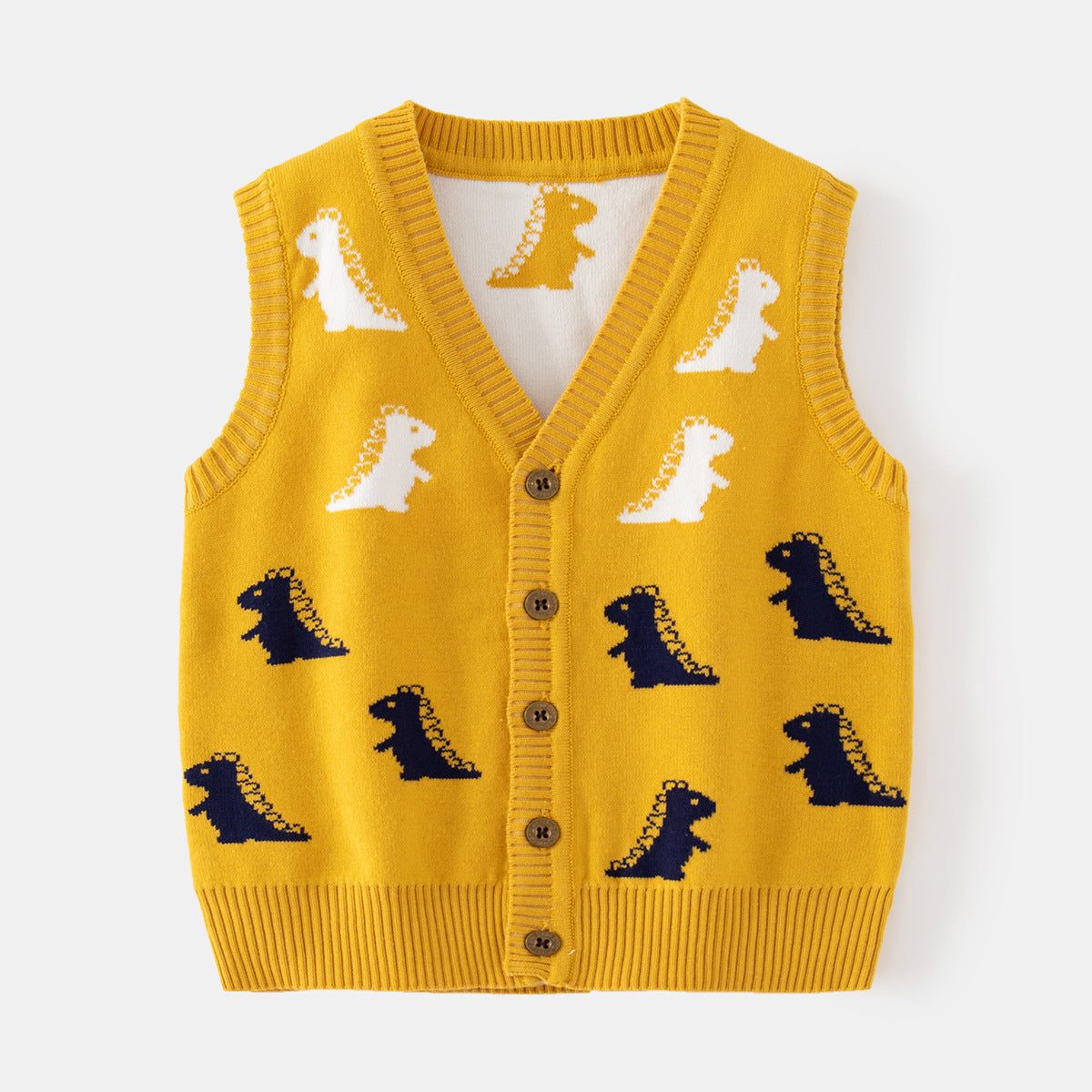[513646] - Atasan Cardigan Rompi Vest Rajut Kancing Anak Laki-Laki - Motif Dino T-Rex