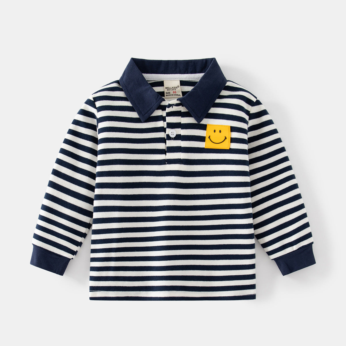 [513648] - Atasan Kaos Kerah Polo Lengan Panjang Anak Laki-Laki - Motif Striped Smile