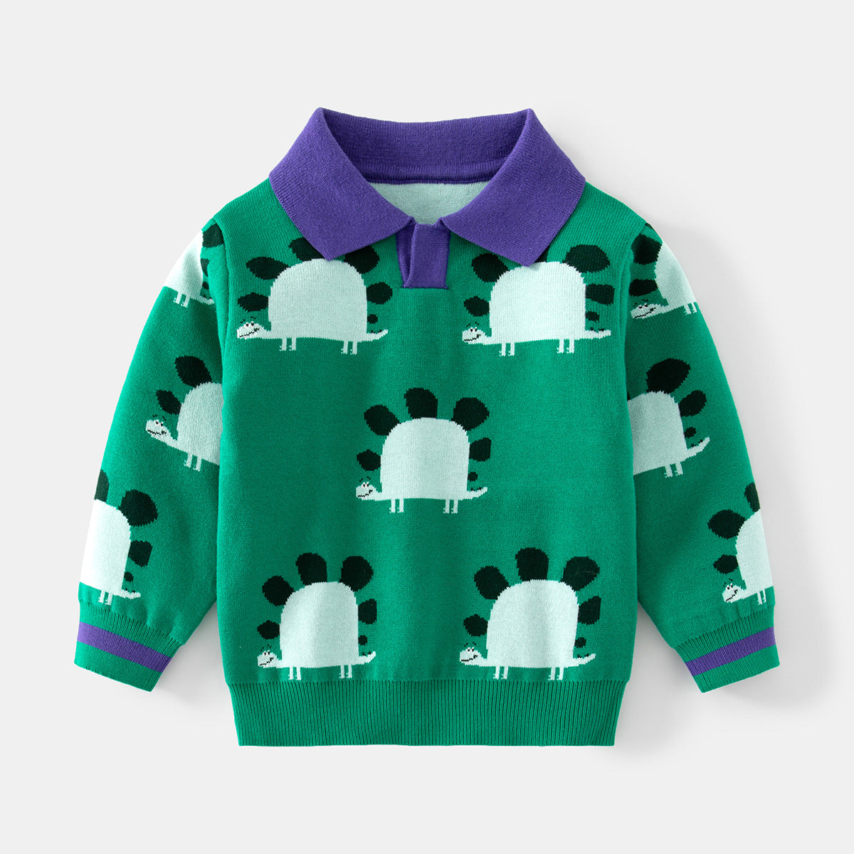 [513649] - Atasan Sweater Polo Kerah Lengan Panjang Import Anak Laki-Laki - Motif Cute Stegosaurus