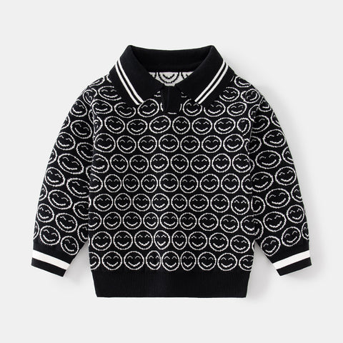 [513650] - Atasan Sweater Polo Kerah Lengan Panjang Anak Laki-Laki - Motif Round Smile