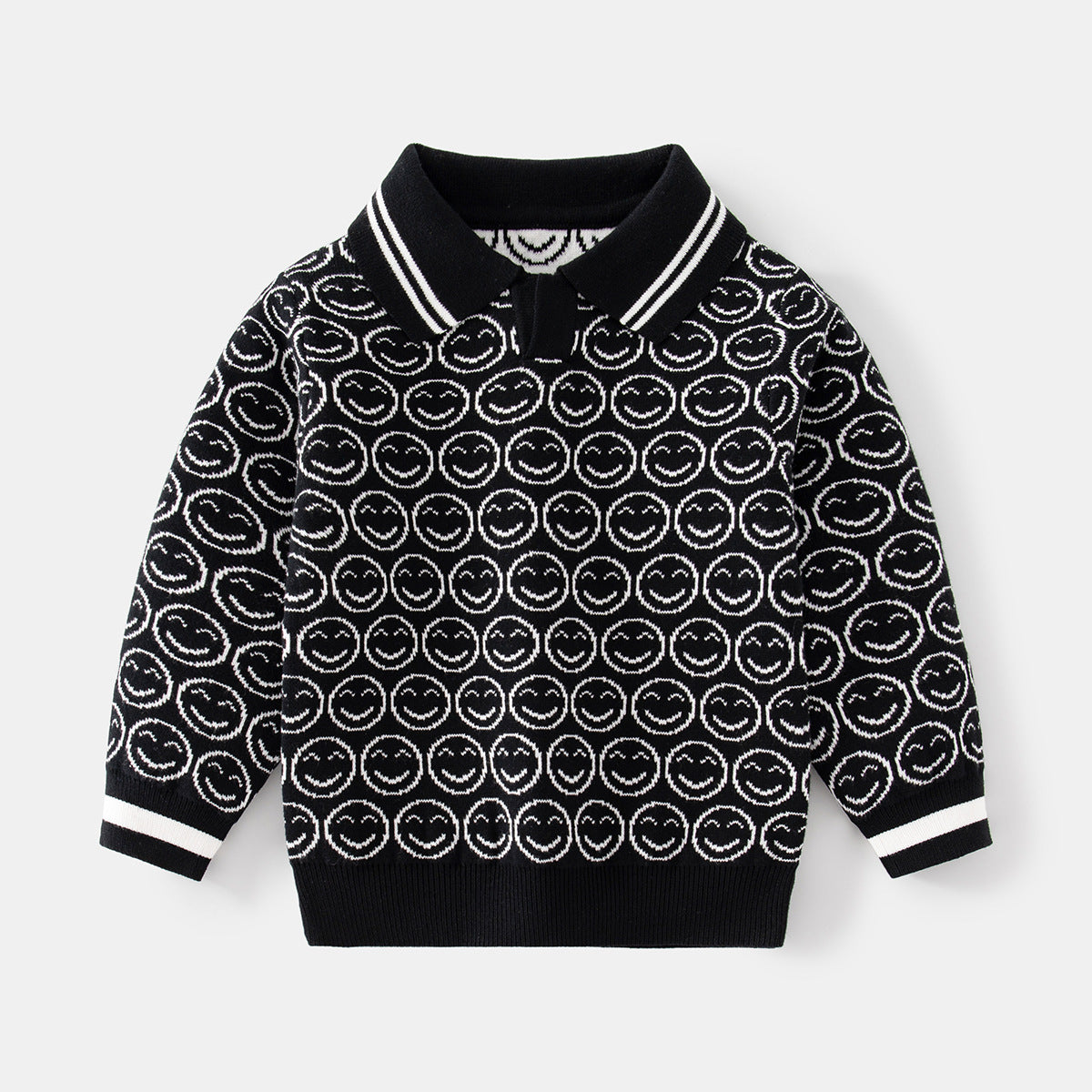 [513650] - Atasan Sweater Polo Kerah Lengan Panjang Anak Laki-Laki - Motif Round Smile