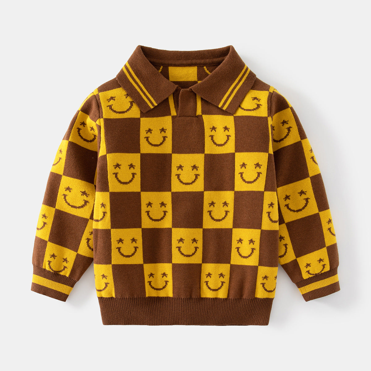 [513651] - Atasan Sweater Polo Kerah Lengan Panjang Import Anak Laki-Laki - Motif Square Smile