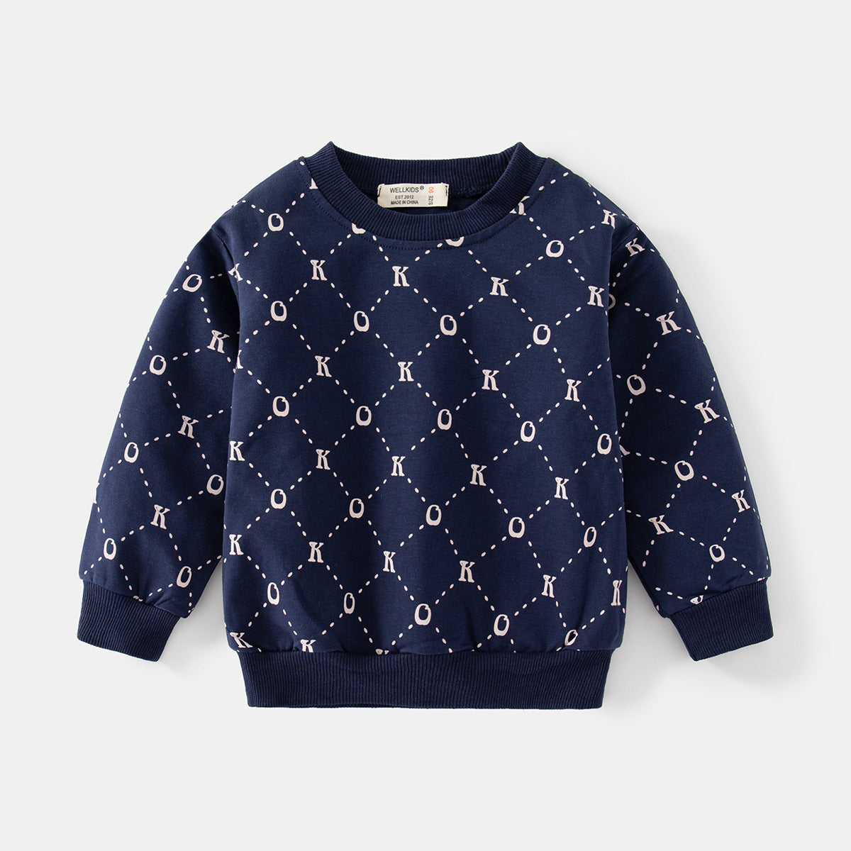 [513654] - Atasan Sweater Crewneck Lengan Panjang Anak Laki-Laki - Motif Dotted Line