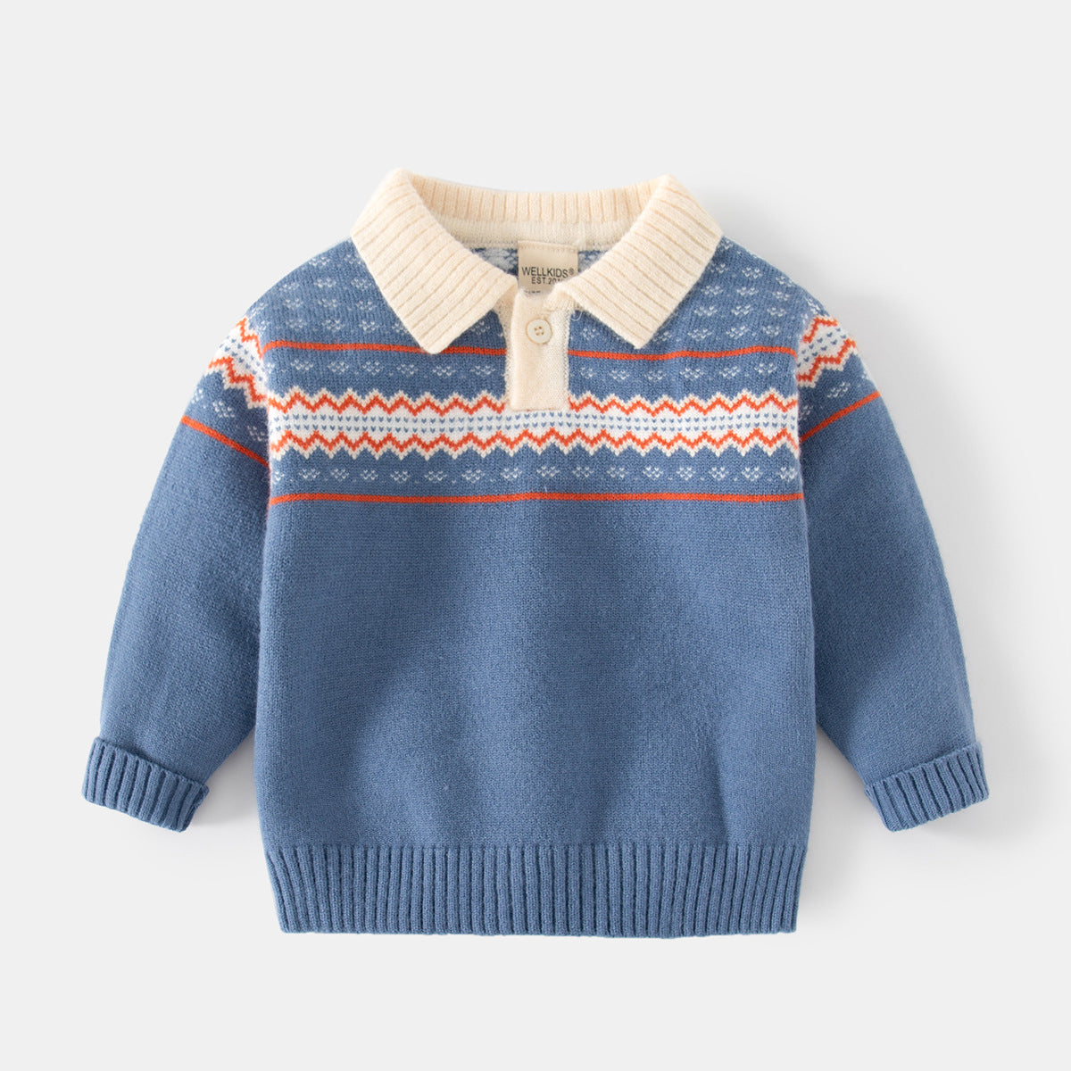 [513664] - Atasan Sweater Rajut Polo Kerah Import Anak Laki-Laki - Motif Neat Abstract