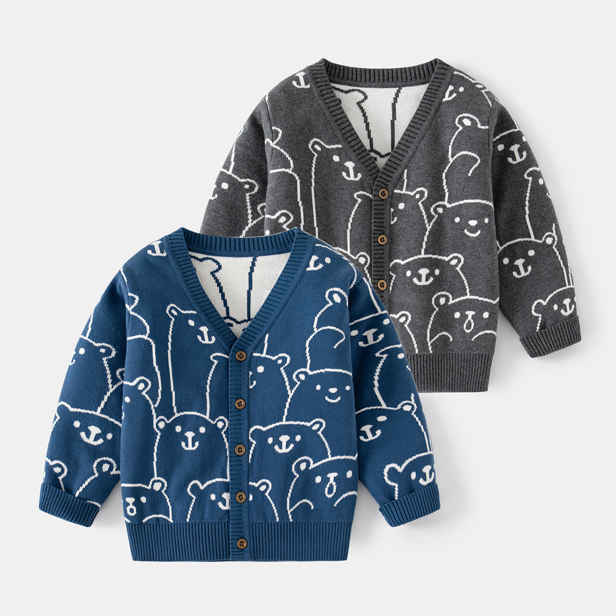 [513665] - Atasan Jaket Cardigan Lengan Panjang Anak Laki-Laki - Motif Round Bear