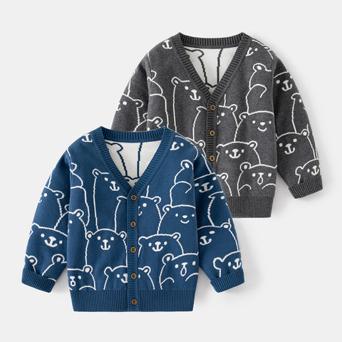 [513665] - Atasan Jaket Cardigan Lengan Panjang Anak Laki-Laki - Motif Round Bear