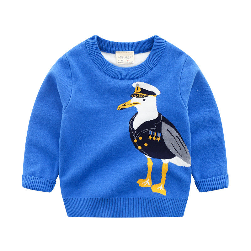 [513666] - Atasan Sweater Crewneck Lengan Panjang Anak Laki-Laki - Motif Sailor Bird