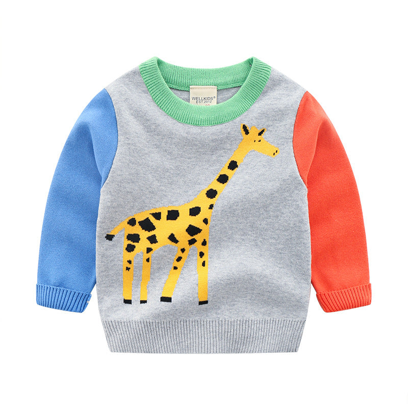 [513668] - Atasan Sweater Crewneck Lengan Panjang Import Anak Laki-Laki - Motif Colored Giraffe