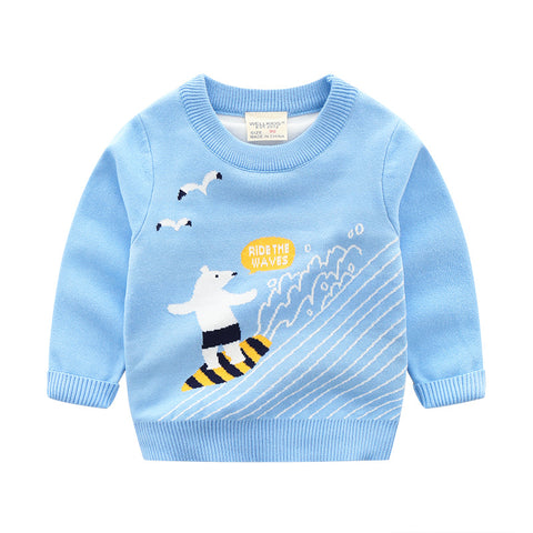 [513669] - Atasan Sweater Crewneck Lengan Panjang Anak Laki-Laki - Motif Surfing Bear
