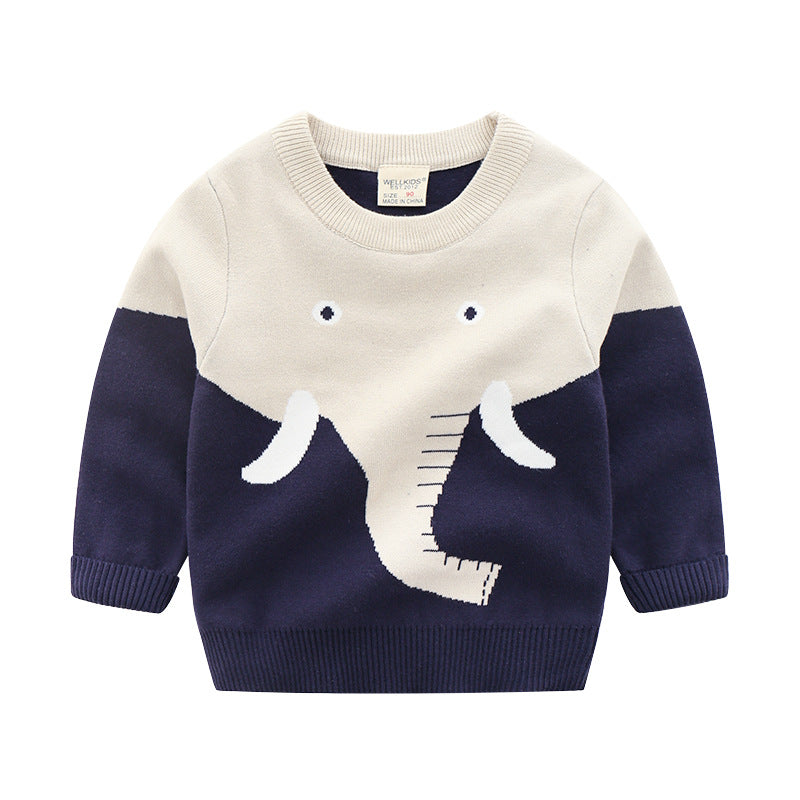 [513670] - Atasan Sweater Crewneck Lengan Panjang Anak Laki-Laki - Motif Elephant Ivory