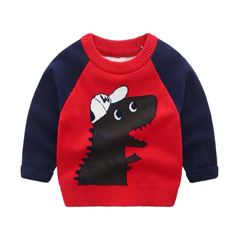 [513672] - Atasan Sweater Crewneck Lengan Panjang Anak Laki-Laki - Motif T-Rex Hat