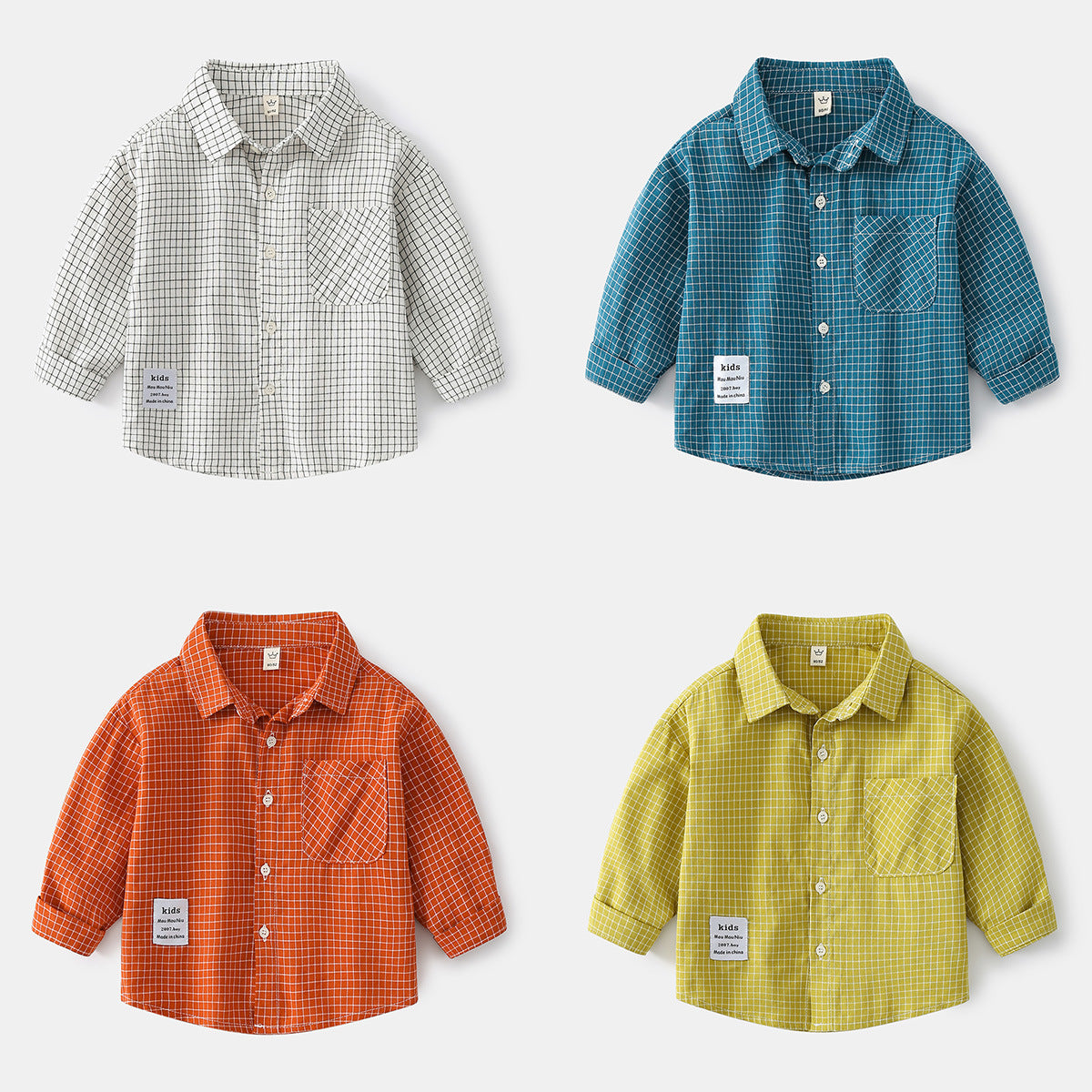 [513677] - Atasan Kemeja Lengan Panjang Anak Laki-Laki - Motif Elbow Line