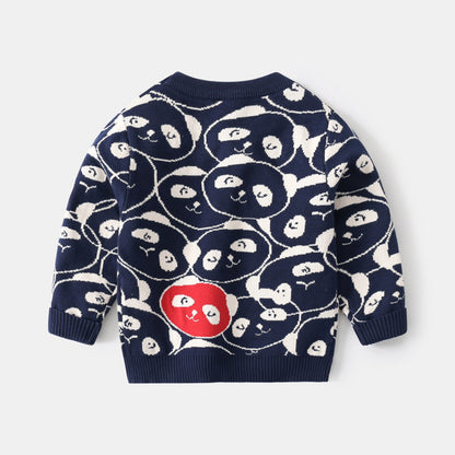 [513683] - Atasan Sweater Crewneck Lengan Panjang Anak Laki-Laki - Motif Panda Face