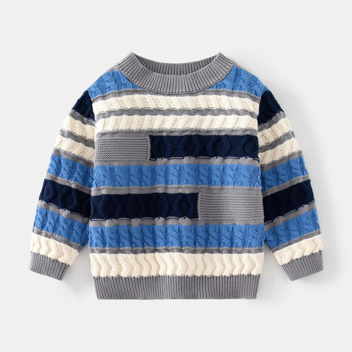 [513697] - Atasan Sweater Rajut Lengan Panjang Anak Laki-Laki - Motif Regular Stripe