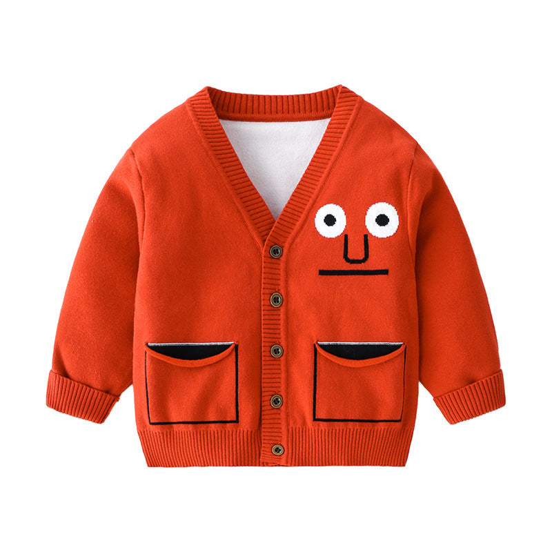 [513700] - Atasan Jaket Cardigan Lengan Panjang Import Anak Laki-Laki - Motif Serious Face