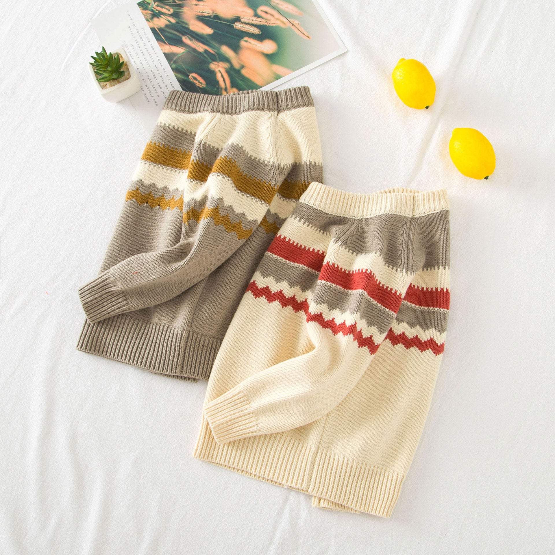 [513706] - Atasan Sweater Rajut Lengan Panjang Anak Laki-Laki - Motif Gear Line