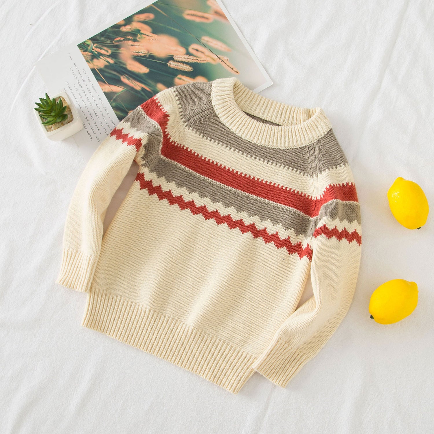 [513706] - Atasan Sweater Rajut Lengan Panjang Import Anak Laki-Laki - Motif Gear Line