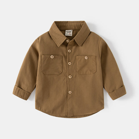 [513723] - Atasan Kemeja Polos Lengan Panjang Anak Laki-Laki - Motif Button Spread