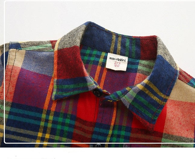 jual [119108] - 100%IMPORT Kemeja Anak 3 - 5 Thn Flanel Boxes Red Mix Color [B1201] 