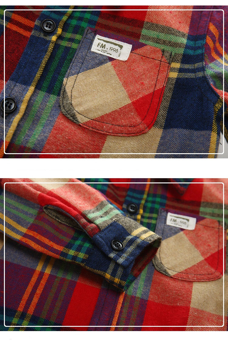 jual [119108] - 100%IMPORT Kemeja Anak 3 - 5 Thn Flanel Boxes Red Mix Color [B1201] 