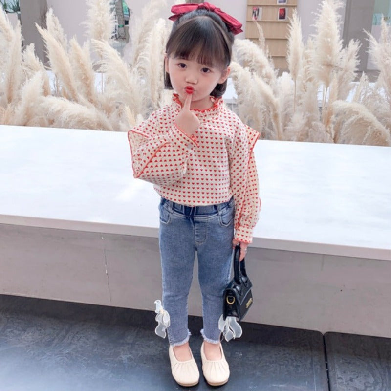 [363470] - Setelan Blouse Celana Panjang Jeans Pensil Rawis Anak Perempuan - Motif Multiple Love