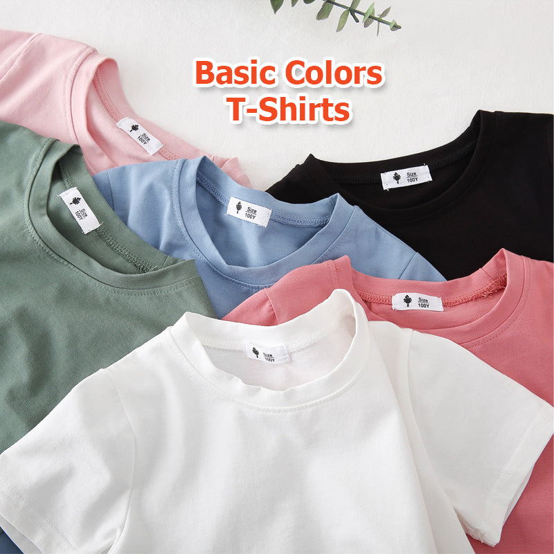 [602101-Small Size Basic Colors] - Baju Atasan Kaos Lengan Pendek Polos Anak Perempuan - Motif Plain Soft