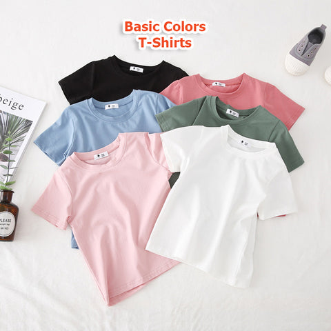 [602101-Small Size Basic Colors] - Baju Atasan Kaos Lengan Pendek Polos Anak Perempuan - Motif Plain Soft