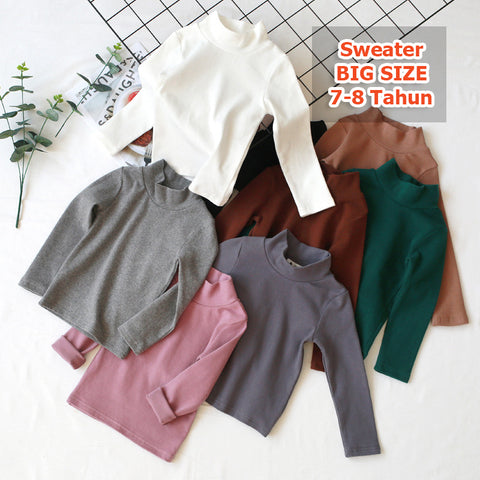 [602102-Big Size All Colors] - Baju Atasan Kaos Lengan Panjang Sweater Turtleneck Anak Perempuan - Motif Soft