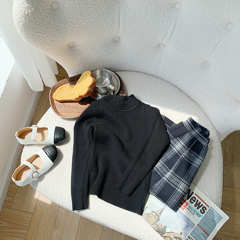 [602103] - Baju Atasan Lengan Panjang Sweater Inner Manset Rajut Turtleneck Anak Perempuan - Motif Plain Line