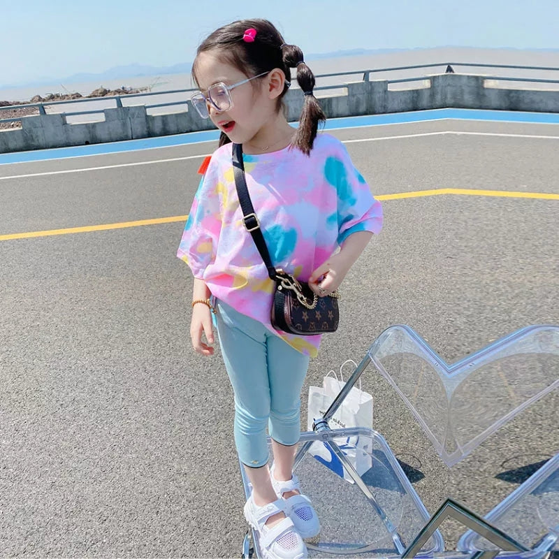 [507321] - Setelan Atasan Kaos dan Setelan Kaos Legging Anak Perempuan - Motif Rainbow