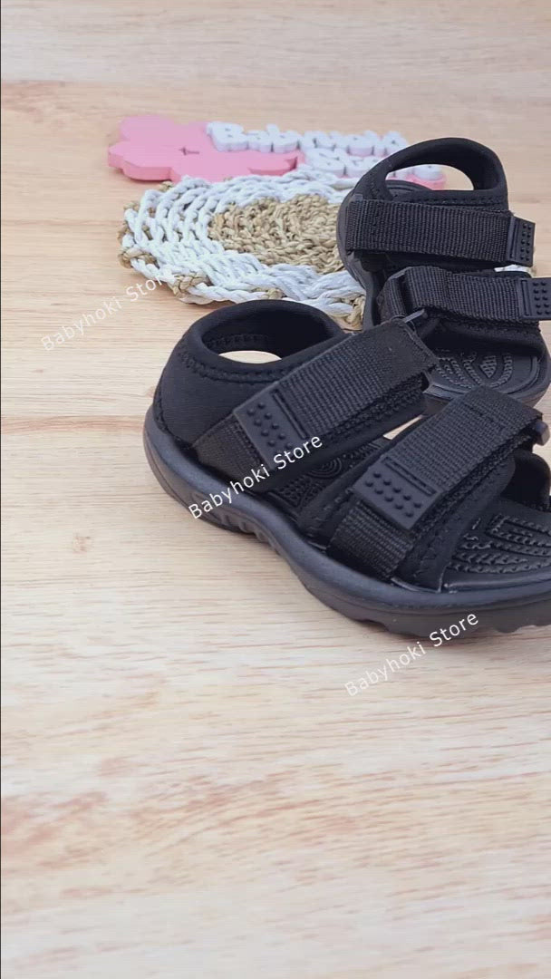 [382106-BLACK] - Sepatu Sandal Santai Anak Import - Motif Plain Style