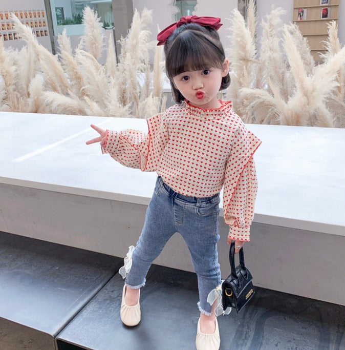 [363470] - Setelan Blouse Celana Panjang Jeans Pensil Rawis Anak Perempuan - Motif Multiple Love